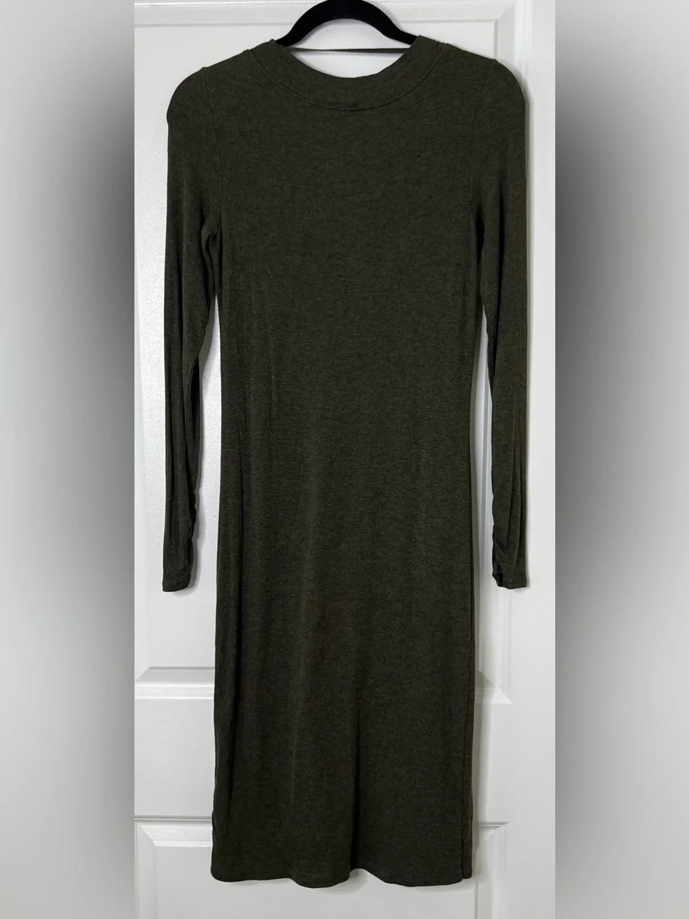 Gap CozyRib Olive Heather Long Sleeve Midi Dress Soft Stretchy Minimalist Small